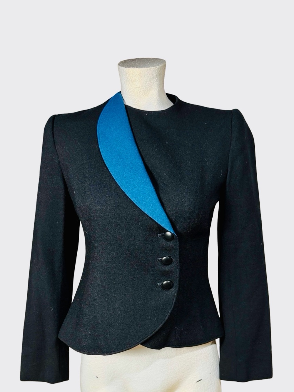 Black Fitted Blazer with Blue Contrast Notch